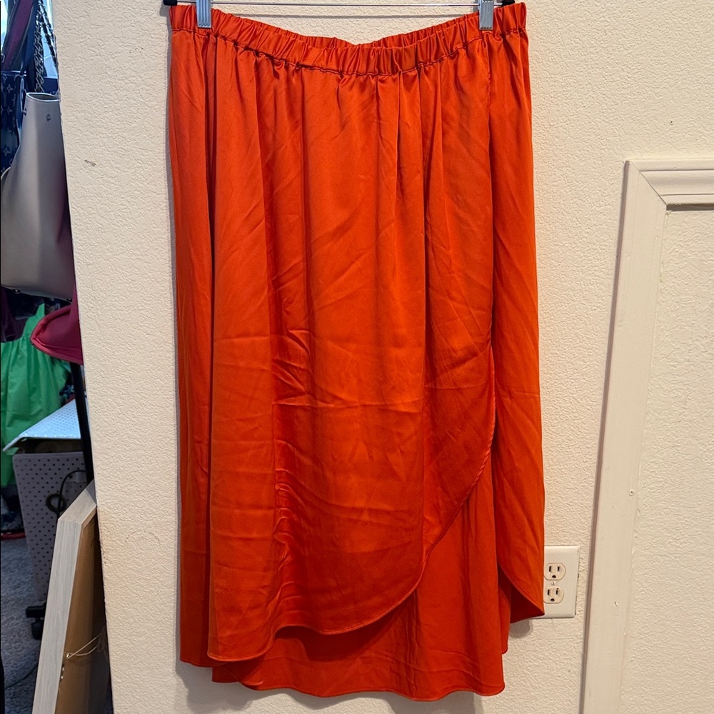 Express Bright Orange Midi Wrap-Front Skirt